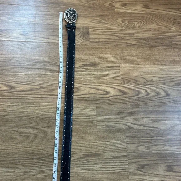 Western Vamp Black Studded‎ Oval Rhinestone Buckle Boho Belt - Picture 4 of 4